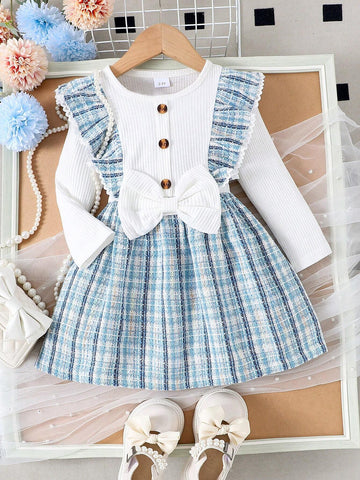 1pc Toddler Girls' Elegant Fashionable Long Sleeve Ruffle Hem Dress, Autumn/Winter 1pc Toddler Girls' Elegant Fashionable Long Sleeve Ruffle Hem Dress, Autumn/Winter