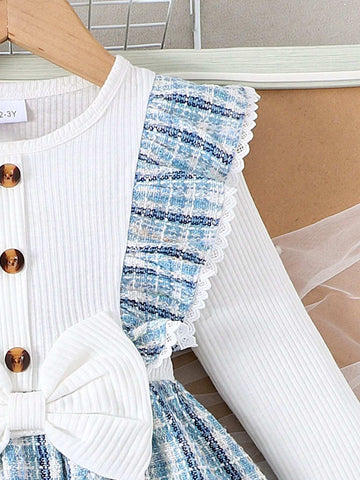 1pc Toddler Girls' Elegant Fashionable Long Sleeve Ruffle Hem Dress, Autumn/Winter 1pc Toddler Girls' Elegant Fashionable Long Sleeve Ruffle Hem Dress, Autumn/Winter