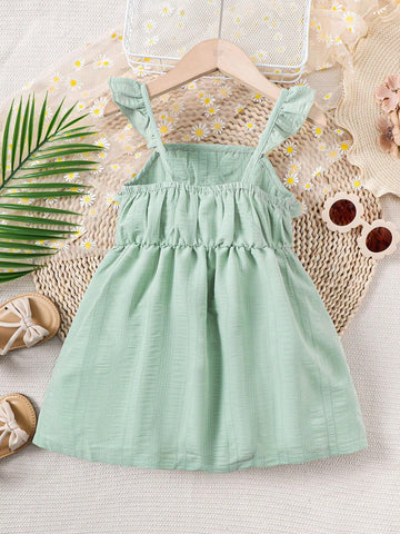 1pc Toddler Girls" Faux Button Cami Dress For Spring And Summer 1pc Toddler Girls" Faux Button Cami Dress For Spring And Summer