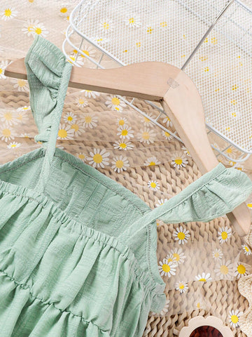 1pc Toddler Girls" Faux Button Cami Dress For Spring And Summer 1pc Toddler Girls" Faux Button Cami Dress For Spring And Summer