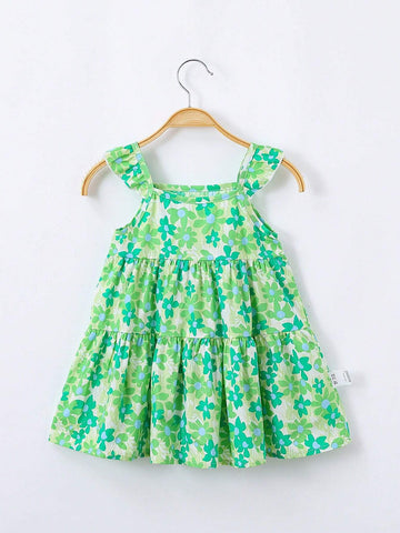 1pc Toddler Girls' Sweet Ditsy Floral Strappy Dress For Summer 1pc Toddler Girls' Sweet Ditsy Floral Strappy Dress For Summer