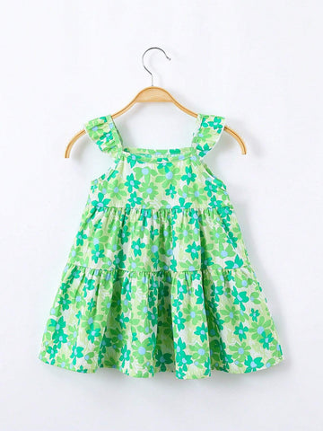 1pc Toddler Girls' Sweet Ditsy Floral Strappy Dress For Summer 1pc Toddler Girls' Sweet Ditsy Floral Strappy Dress For Summer