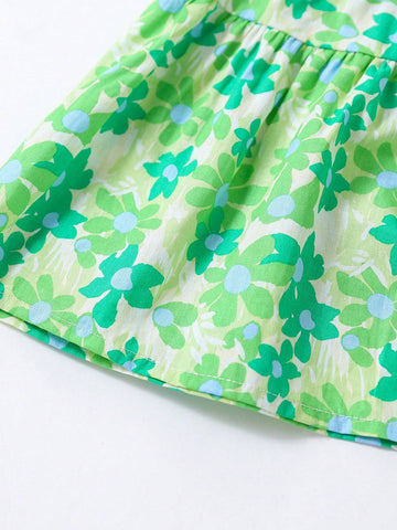 1pc Toddler Girls' Sweet Ditsy Floral Strappy Dress For Summer 1pc Toddler Girls' Sweet Ditsy Floral Strappy Dress For Summer