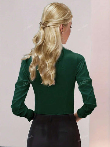 1pc White Shirt For Women, Design Details, Petite Collar, Slim Fit, Long Sleeve Chiffon Blouse, Professional Wear, Spring/Autumn 1pc White Shirt For Women, Design Details, Petite Collar, Slim Fit, Long Sleeve Chiffon Blouse, Professional Wear, Spring/Autumn