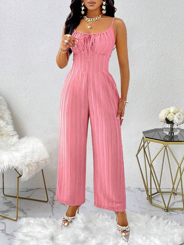 1pc Women Casual Sexy Textured Fabric Sleeveless Jumpsuit 1pc Women Casual Sexy Textured Fabric Sleeveless Jumpsuit