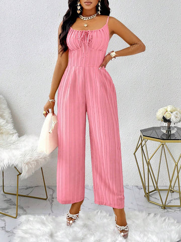1pc Women Casual Sexy Textured Fabric Sleeveless Jumpsuit 1pc Women Casual Sexy Textured Fabric Sleeveless Jumpsuit