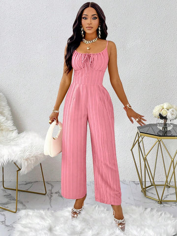 1pc Women Casual Sexy Textured Fabric Sleeveless Jumpsuit 1pc Women Casual Sexy Textured Fabric Sleeveless Jumpsuit