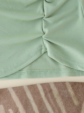 1pc Young Girl Elegant Spaghetti Strap Green Dress, Lightweight Summer 1pc Young Girl Elegant Spaghetti Strap Green Dress, Lightweight Summer
