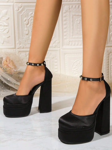 2024 Latest Classic All-Season High-Heeled Crystal Buckle Black Shoes, Fashionable Trendy, Comfortable 2024 Latest Classic All-Season High-Heeled Crystal Buckle Black Shoes, Fashionable Trendy, Comfortable