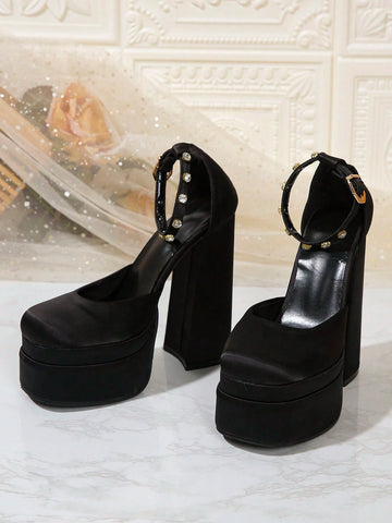 2024 Latest Classic All-Season High-Heeled Crystal Buckle Black Shoes, Fashionable Trendy, Comfortable 2024 Latest Classic All-Season High-Heeled Crystal Buckle Black Shoes, Fashionable Trendy, Comfortable