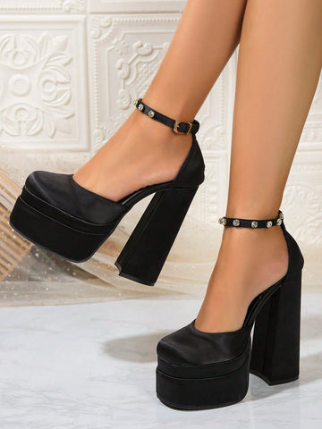 2024 Latest Classic All-Season High-Heeled Crystal Buckle Black Shoes, Fashionable Trendy, Comfortable 2024 Latest Classic All-Season High-Heeled Crystal Buckle Black Shoes, Fashionable Trendy, Comfortable