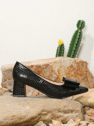 2024 New Stylish Splicing Sexy Pointed-Toe Pumps Women, Thick Heel Black Formal Work Shoes With Bow 2024 New Stylish Splicing Sexy Pointed-Toe Pumps Women, Thick Heel Black Formal Work Shoes With Bow