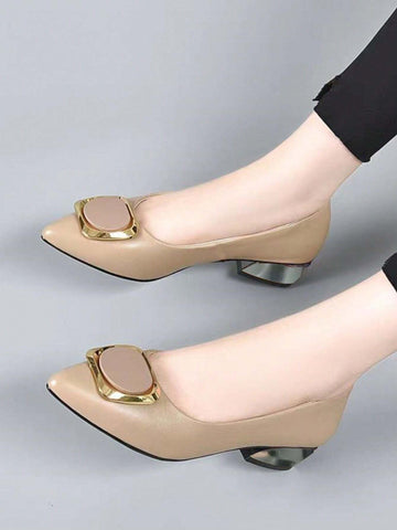 2024 Spring New Arrival Women's Chunky Heel Shoes, Pointed Toe Square Buckle Large Size Fashionable 2024 Spring New Arrival Women's Chunky Heel Shoes, Pointed Toe Square Buckle Large Size Fashionable