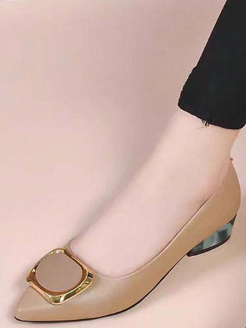 2024 Spring New Arrival Women's Chunky Heel Shoes, Pointed Toe Square Buckle Large Size Fashionable 2024 Spring New Arrival Women's Chunky Heel Shoes, Pointed Toe Square Buckle Large Size Fashionable