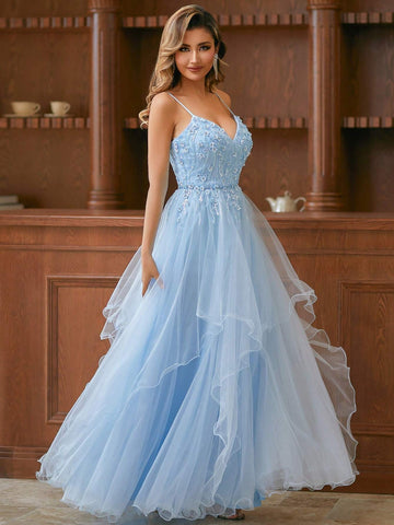 2024 Tulle A-Line Spaghtti Elegant Evening Dress 2024 Tulle A-Line Spaghtti Elegant Evening Dress