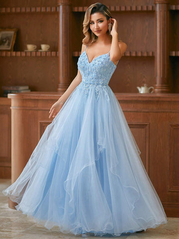 2024 Tulle A-Line Spaghtti Elegant Evening Dress 2024 Tulle A-Line Spaghtti Elegant Evening Dress