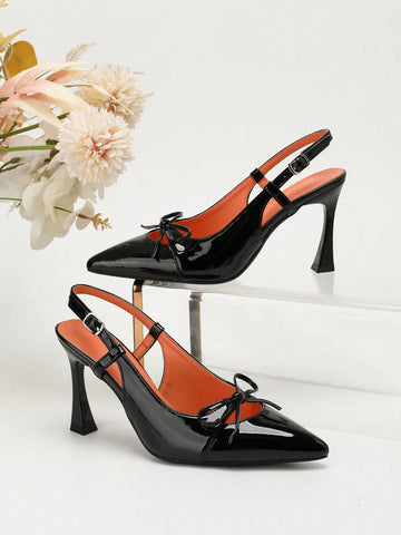 New Sexy Backless Fashion Women High Heels, Classic Black Pointy Bow Decoration, New Sexy Backless Fashion Women High Heels, Classic Black Pointy Bow Decoration,