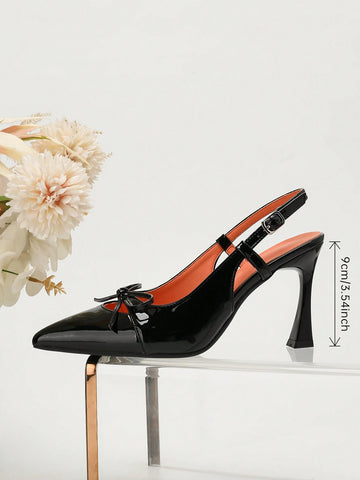 New Sexy Backless Fashion Women High Heels, Classic Black Pointy Bow Decoration, New Sexy Backless Fashion Women High Heels, Classic Black Pointy Bow Decoration,