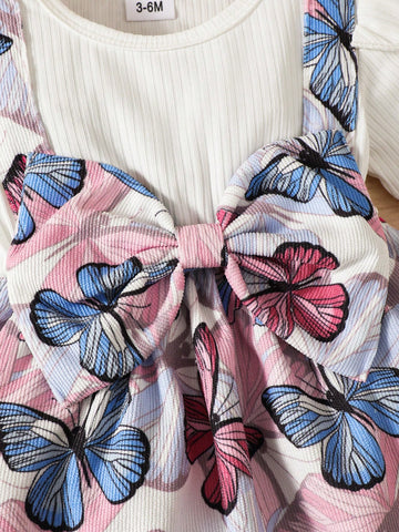 2pcs/Set Baby Girls Butterfly Print Short Sleeve Dress + Headband 2pcs/Set Baby Girls Butterfly Print Short Sleeve Dress + Headband