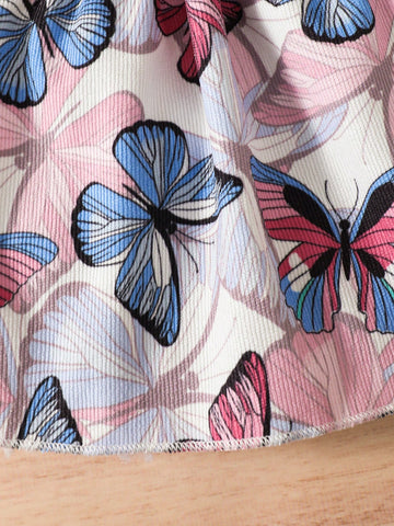 2pcs/Set Baby Girls Butterfly Print Short Sleeve Dress + Headband 2pcs/Set Baby Girls Butterfly Print Short Sleeve Dress + Headband