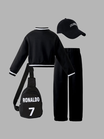 2pcs/Set Toddler Girls'' Casual Letter Print Baseball Jacket And Matching Pants Set 2pcs/Set Toddler Girls'' Casual Letter Print Baseball Jacket And Matching Pants Set