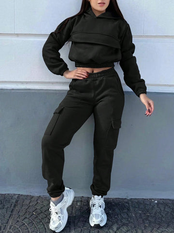 2pcs/Set Women Solid Color Minimalist Hoodie And Pants Set, Daily Wear 2pcs/Set Women Solid Color Minimalist Hoodie And Pants Set, Daily Wear