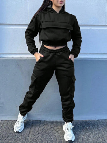 2pcs/Set Women Solid Color Minimalist Hoodie And Pants Set, Daily Wear 2pcs/Set Women Solid Color Minimalist Hoodie And Pants Set, Daily Wear