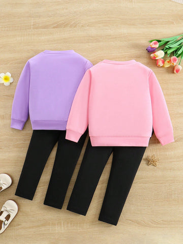 2pcs/Set Young Girl Autumn/Winter Outfit, Casual Cute Cartoon Cat Print Crew Neck Sweatshirt And Slim Fit Pants 2pcs/Set Young Girl Autumn/Winter Outfit, Casual Cute Cartoon Cat Print Crew Neck Sweatshirt And Slim Fit Pants