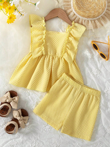 2pcs/Set Young Girl Casual Solid Color Square Camisole Dress 2pcs/Set Young Girl Casual Solid Color Square Camisole Dress