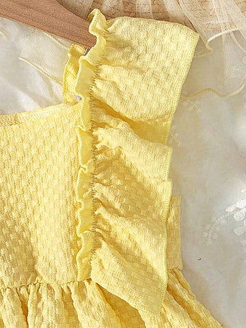 2pcs/Set Young Girl Casual Solid Color Square Camisole Dress 2pcs/Set Young Girl Casual Solid Color Square Camisole Dress