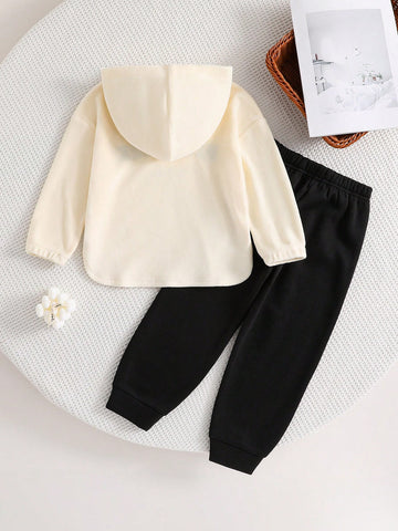 2pcs/Set Young Girl' Embroidered Contrast Color Cozy Fleece Sweatshirt And Pants Set 2pcs/Set Young Girl' Embroidered Contrast Color Cozy Fleece Sweatshirt And Pants Set
