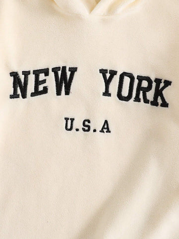 2pcs/Set Young Girl' Embroidered Contrast Color Cozy Fleece Sweatshirt And Pants Set 2pcs/Set Young Girl' Embroidered Contrast Color Cozy Fleece Sweatshirt And Pants Set