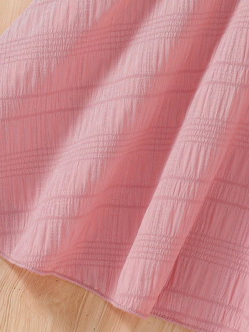 2pcs/Set Young Girl' Fashion Ruffle Collar Puff Sleeve Dress + Matching Minimalist Handbag 2pcs/Set Young Girl' Fashion Ruffle Collar Puff Sleeve Dress + Matching Minimalist Handbag