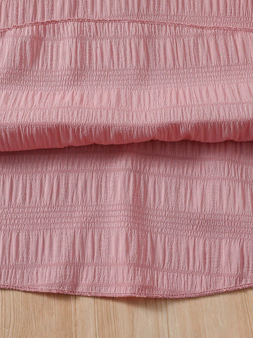 2pcs/Set Young Girl' Fashion Ruffle Collar Puff Sleeve Dress + Matching Minimalist Handbag 2pcs/Set Young Girl' Fashion Ruffle Collar Puff Sleeve Dress + Matching Minimalist Handbag