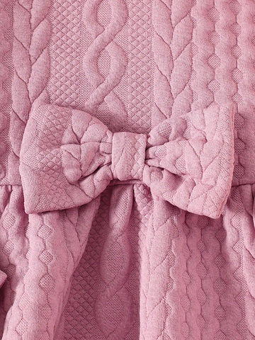 2pcs/Set Young Girl Solid Color Round Neck Ruffled Hem Fitted Casual Dress 2pcs/Set Young Girl Solid Color Round Neck Ruffled Hem Fitted Casual Dress