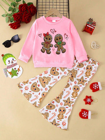 2pcs Christmas Outfit For Girls, Bear Print Long Sleeve Sweatshirt & Bell-Bottom Pants Set, Casual, Suitable For Autumn/Winter 2pcs Christmas Outfit For Girls, Bear Print Long Sleeve Sweatshirt & Bell-Bottom Pants Set, Casual, Suitable For Autumn/Winter