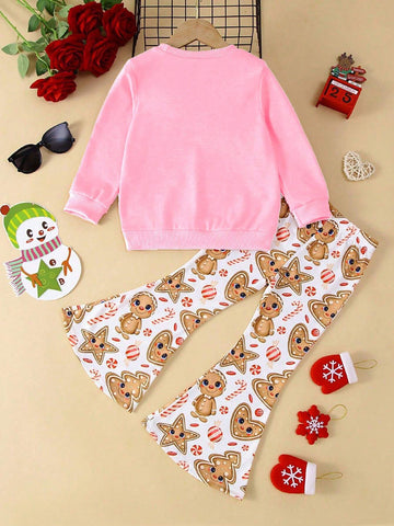 2pcs Christmas Outfit For Girls, Bear Print Long Sleeve Sweatshirt & Bell-Bottom Pants Set, Casual, Suitable For Autumn/Winter 2pcs Christmas Outfit For Girls, Bear Print Long Sleeve Sweatshirt & Bell-Bottom Pants Set, Casual, Suitable For Autumn/Winter