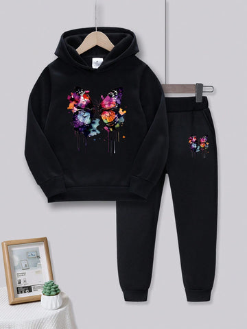 2pcs Creative Butterfly Print Sweatshirt And Pants Set For Young Girls 2pcs Creative Butterfly Print Sweatshirt And Pants Set For Young Girls