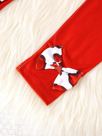 2pcs Girls Casual English Letter & Heart Print Short Sleeve Dress With Bow Tie Leggings Set, Spring/Summer, Valentine's Day 2pcs Girls Casual English Letter & Heart Print Short Sleeve Dress With Bow Tie Leggings Set, Spring/Summer, Valentine's Day