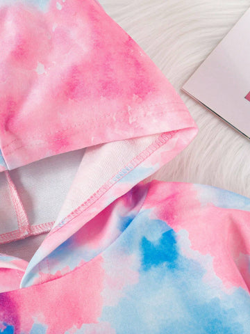 2pcs Girls Fashion Tie Dye Letter Print Hooded Sweatshirt + Slim Fit Pants Set 2pcs Girls Fashion Tie Dye Letter Print Hooded Sweatshirt + Slim Fit Pants Set