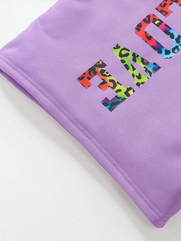 2pcs Girls Letter Print Long Sleeve Sweatshirt & Leopard Flare Pants Children Casual Outfit 2pcs Girls Letter Print Long Sleeve Sweatshirt & Leopard Flare Pants Children Casual Outfit