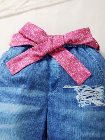 2pcs Girls Letter Print Round Neck Sweatshirt And Denim Patchwork Pants Set, Autumn/Winter 2pcs Girls Letter Print Round Neck Sweatshirt And Denim Patchwork Pants Set, Autumn/Winter