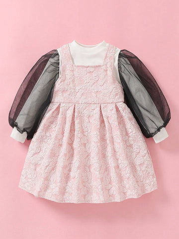 2pcs Girls Puff Sleeve Turtleneck Sweater & Jumper Skirt Set, Autumn/Winter Chic & Cute Outfit 2pcs Girls Puff Sleeve Turtleneck Sweater & Jumper Skirt Set, Autumn/Winter Chic & Cute Outfit