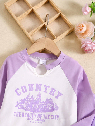 2pcs Girls Spring Autumn Fashion Print Soft Cotton Blend Contrast Color T-Shirt And Simple Cargo Pants Set 2pcs Girls Spring Autumn Fashion Print Soft Cotton Blend Contrast Color T-Shirt And Simple Cargo Pants Set