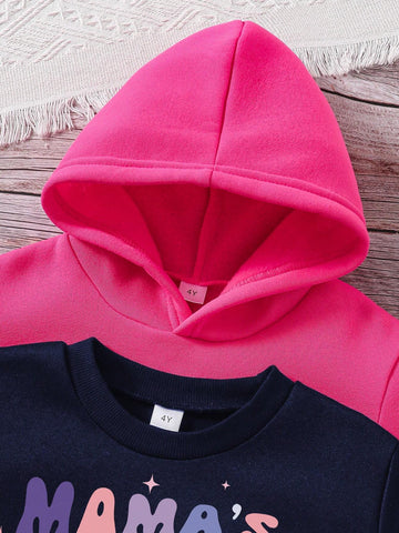 2pcs Toddler Cartoon Pattern Print Crew Neck Sweatshirt And Hooded Sweatshirt With Sweatpants Set 2pcs Toddler Cartoon Pattern Print Crew Neck Sweatshirt And Hooded Sweatshirt With Sweatpants Set