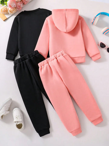 2pcs Toddler Cartoon Print Warm Crew Neck Sweatshirt And Hooded Sweatshirt With Sports Pants Set 2pcs Toddler Cartoon Print Warm Crew Neck Sweatshirt And Hooded Sweatshirt With Sports Pants Set