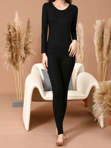 2pcs Women Solid Color Long Sleeve Top And Legging Pants Set, Slim Fit 2pcs Women Solid Color Long Sleeve Top And Legging Pants Set, Slim Fit