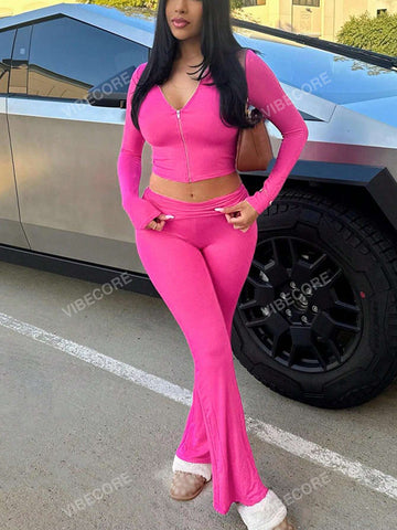 2pcs Women's Solid Color Simple Long Sleeve Top And Pants Set, Casual 2pcs Women's Solid Color Simple Long Sleeve Top And Pants Set, Casual