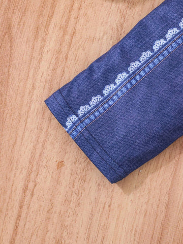 2pcs Young Girls' Cute Flower Cat Pattern Short Sleeve Tee With Faux Denim Print Pants Summer Set 2pcs Young Girls' Cute Flower Cat Pattern Short Sleeve Tee With Faux Denim Print Pants Summer Set