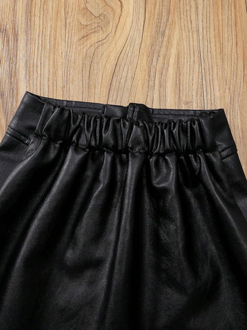 2pcs Young Girls' Elegant & Gentlemanly Classic Skirt Set, Featuring Soft Ribbed Knit Sweater With Metallic Mesh Sleeve Trim And High-End Zipper A-Line Pleated Leather Skirt, Fashionable Autumn/Winter Outfit 2pcs Young Girls' Elegant & Gentlemanly Classic Skirt Set, Featuring Soft Ribbed Knit Sweater With Metallic Mesh Sleeve Trim And High-End Zipper A-Line Pleated Leather Skirt, Fashionable Autumn/Winter Outfit
